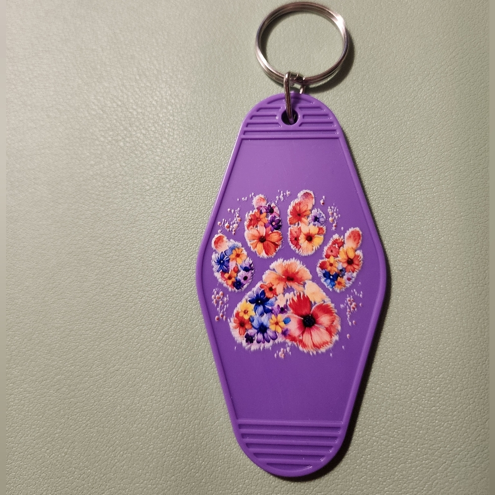 Purple Floral Paw Keychain